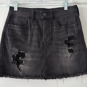 Express Stretch Black Denim Distressed Straight Mini Skirt Mid Rise 0